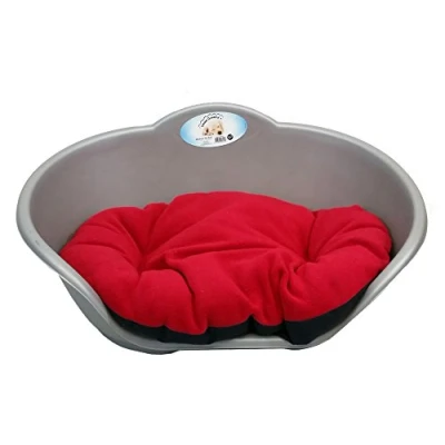 Image of KetoPlastics DOG BED GREY PLASTIC WITH RED CUSHION/MEDIUM HEAVY DUTY PET DOG/CAT/ANIMAL/SLEEP/BASKET