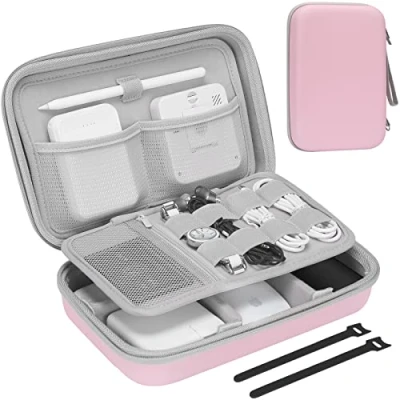 Image of ProCase Hard Travel Electronic Organizer Case for MacBook Power Adapter Chargers Cables Bank Apple Magic Mouse Pencil USB Flash Disk SD Card Small Portable Accessories Bag Rosegold