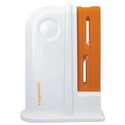 Image of Fiskars Universal Scissor Sharpener, For Right and Left handed PeopleScissorsn, Ceramic grinding heads / Plastic casing, White/Orange, 1020499