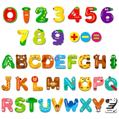 Image of Magnetic Uppercase Letters and Numbers, Educational Learning Tool for Kids Word Recognition 39 Pieces Magnets Include 26 Colorful Alphabet Letters, 10 Numbers 3 Symbols,Toddlers 4 5 Years Old