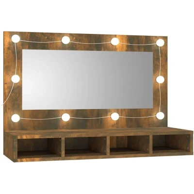 Image of vidaXL Mirror Cabinet with LED Smoked Oak 90x31.5x62 cm
