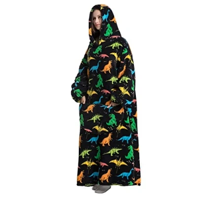 Image of Oversized Blanket Hoodie Soft Wearable with Sleeves and Large Front Pocket Winter Warm Cozy Sweatshirt Comfortable Extra Long for Adult Men Women(Multi color dinosaur)