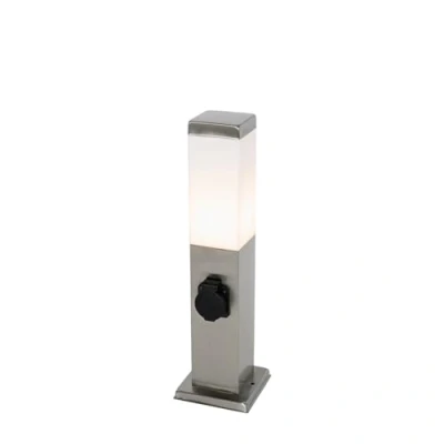 Image of Qazqa Modern Outdoor Pole I Bollard Post lamp 45 cm Steel Nickel Matt Satin with Socket IP44 Malios Garden Suitable for LED E27 1 Light Stainless Suit