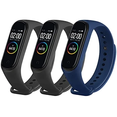 Image of WOOZ [3 Pack] Straps for Xiaomi Mi Smart Band 4 / 3, Colourful Replacement Bracelet in Anti Lost Silicone Designed Fitness Tracker Accessories (Black,Black,Navy blue)