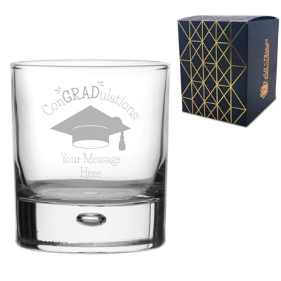 Image of Personalised Engraved Graduation Whisky Tumbler with &#039;ConGRADulations&#039; Design, Personalise Any Name or Message, Gift Box Included, Laser Engraved, University College