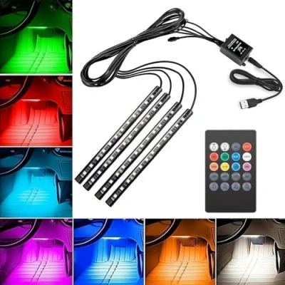 Image of VIFERR Car LED Light Strips 4pcs Interior Lights Music Lighting Kit, 48 LEDs with Sound activated and Wireless Remote Control
