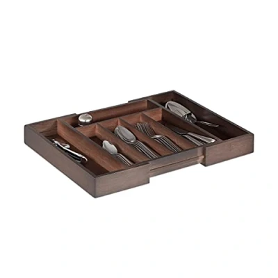 Image of Relaxdays Extendable Cutlery Tray, var. Width, 5 7 Compartments, Bamboo Organiser, HBT: 5x48x46cm, Dark Brown