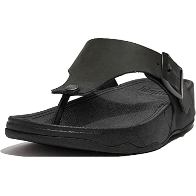 Image of Fitflop TRAKK II MENS BUCKLE LEATHER TOE POST SANDALS Men&#039;s, BLACK, 12 UK