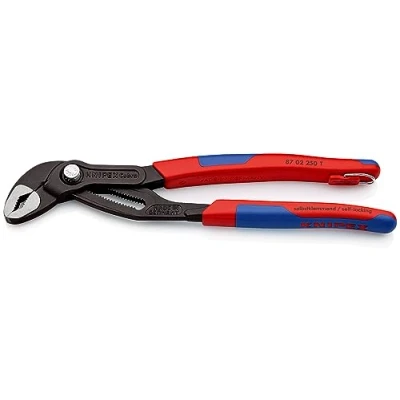 Image of Knipex Cobra® High Tech Water Pump Pliers grey atramentized, with multi component grips, integrated tether attachment point for a tool 250 mm (self service card/blister) 87 02 T BK