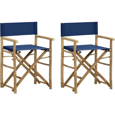 Image of vidaXL Folding Director&#039;s Chairs 2 pcs Blue Bamboo and Fabric