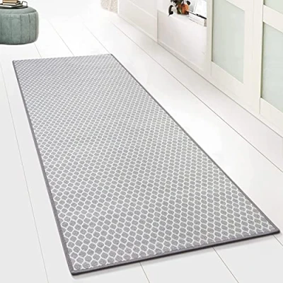Image of Carpet Hallway Runner Rug Floor Mat, Tralee (80 x 700 cm) Grey Non Slip Mat for Kitchen Living Room Bedroom, Classic Design Long