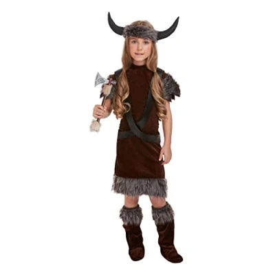 Image of HENBRANDT Children’s Viking Girl Dragon Tamer Fancy Dress Costume Girls Outfit for Kids (Age 4 6)