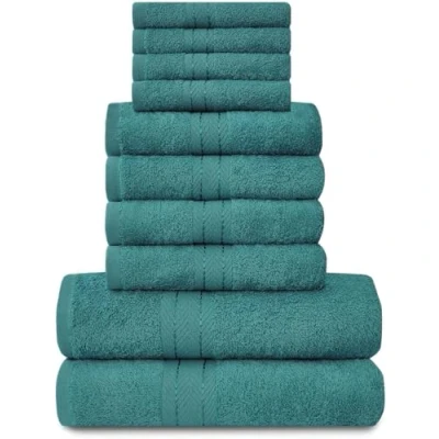 Image of Lions Towels Family Bale Set 10 Piece 100% Egyptian Cotton, 4x Face Hand 2x Bath Towel, Premium Quality Highly Water Absorbent Bathroom Accessories, Machine Washable, Teal, 544760