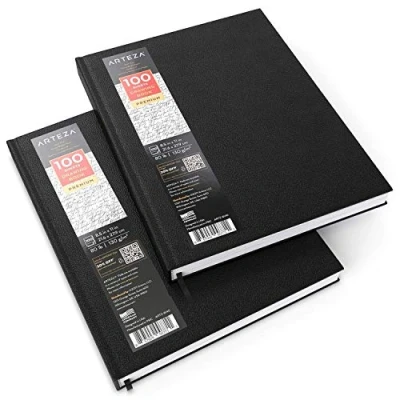 Image of ARTEZA Sketchbook, Pack of 2, 21.6 x 27.9 cm, 100 Sheets Each, 130 gsm Drawing Pad, Art Supplies for Dry Media, Drawing, Sketching, and Journaling