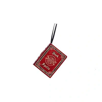 Image of Nemesis Now Book of Spells Hanging Ornament 7cm, Resin, Red, Triple Moon Design, Witchcraft Decoration, Cast in the Finest Expertly Hand Painted