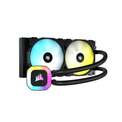 Image of CORSAIR H100 RGB Liquid CPU Cooler 240mm AIO SP120 Elite Fan Fits Intel LGA 1200/115X/2066, AMD AM4 ARGB Mainboard Adapter Included Black
