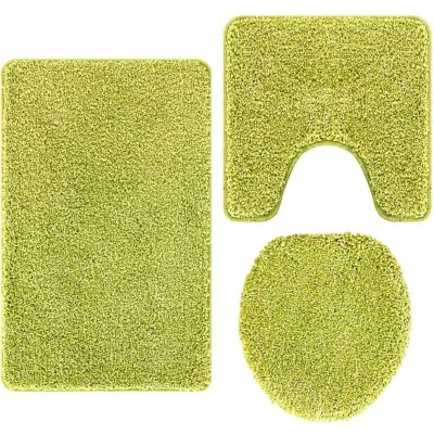 Image of vidaXL 3 Piece Bath Mat Set Green Polypropylen Non Slip