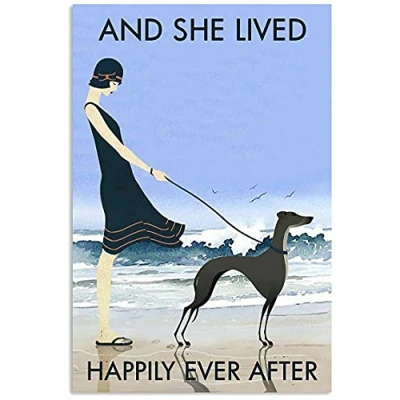 Image of TNND Beach And Dog Greyhound Art Indooration Gift Metal Sign Tin Poster 8x12 inch