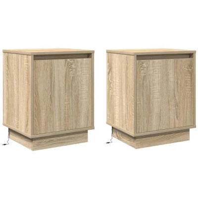 Image of vidaXL Bedside Cabinets with LED Lights 2 pcs Sonoma Oak 44x34,5x45 cm