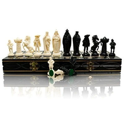 Image of Master of Chess Wooden Set with Pieces 42 cm / 16 in Large Board Game for Adults and Kids Chrome Plated Weighted Plastic Ornaments