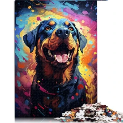 Image of 1000 Piece Jigsaw Puzzle Game,Colorful Psychedelic Rottweiler Paper puzzle,for Adults &amp; kids,Gift for and Kids。Size: 26X38cm