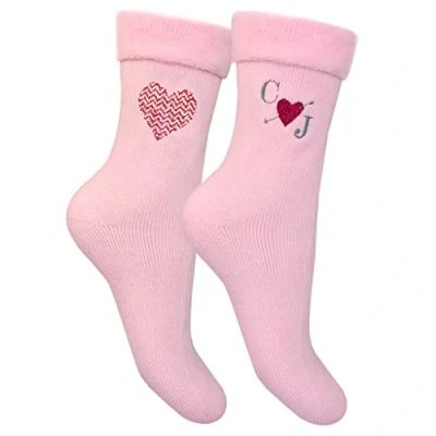Image of TeddyTs Personalised Initial Valentines Glitter Heart Thermal Bed Socks (2 Pair Pack) (Baby Pink), 4 7