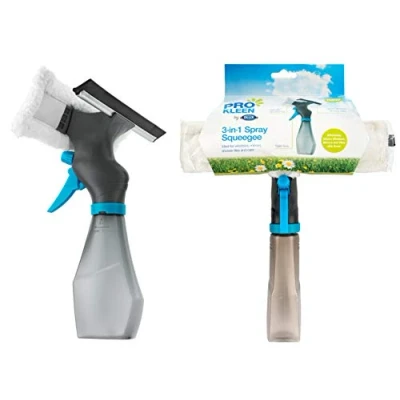 Image of Pro Kleen 3 in 1 Rubber Squeegee Microfibre Cloth Pad Window Cleaner Bottle Spray Tool for Indoor and Outdoor Glass Cleaning Car Windows Shower Screen Washer