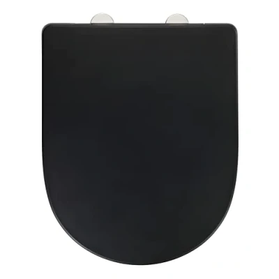 Image of WENKO Toilet seat Exclusive No. 3, with automatic soft closing mechanism, suitable for Villeroy &amp; Boch O.novo and standard bathroom ceramics, made of antibacterial Duroplast, 36.5 x 45 cm, black