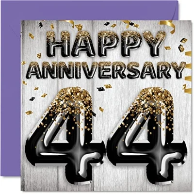 Image of Awesome 44th Anniversary Card for Husband Boyfriend Wife Girlfriend Black Gold Glitter Balloons Happy 44 Cards from Family, 145mm x Greeting Forty Fourth Anniversaries