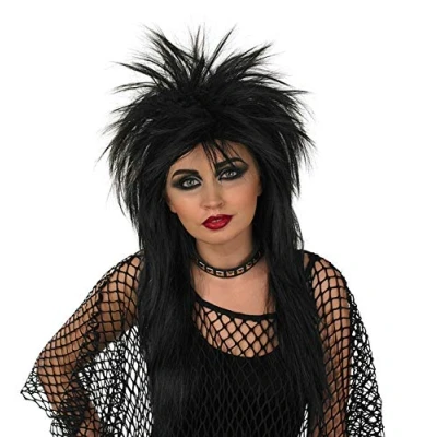 Image of Fun Shack Glam Rock Fancy Dress Wig, Punk Wig Women, 80s Womens Black Star One Size