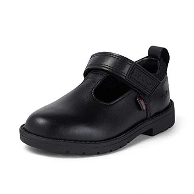 Image of Kickers Infant Girl&#039;s Lachly T Bar Leather School Shoes, Black, 5 UK Child