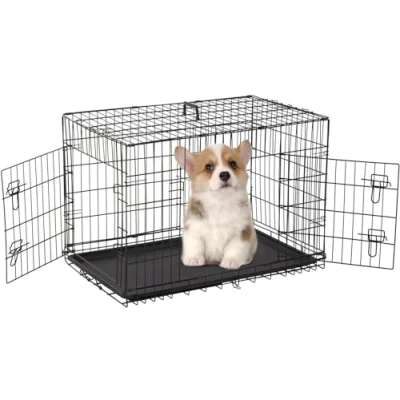 Image of Yesuitme 18inch Dog Crate, Puppy Cage Folding 1 Door Crate with Removable Tray, Extra Small 18 inch Black Metal Training Pet Carrier
