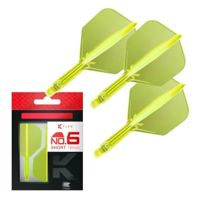 Image of TARGET Darts K Flex Integrated Dart Flight And Shaft, No.6 Yellow (Short) Pack Of 3 No 6, Kflex Precision Moulded 2 In 1 Flights Stem Professional Accessories