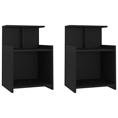 Image of vidaXL 2X Bed Cabinets Chipboard Nightstands Drawer Storage End Bedside Tables Telephone Stands Living Room Bedroom Furniture Black