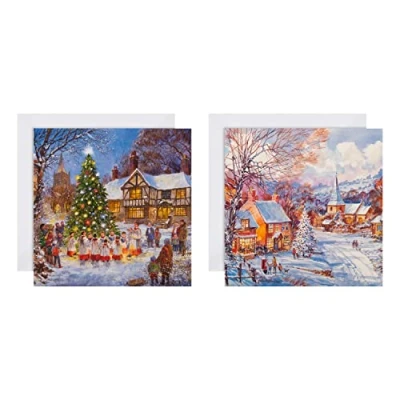 Image of Hallmark Multipack Christmas Cards, Charity Pack of 16 in 2 Festive Designs, Wintry Scene