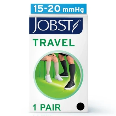 Image of JOBST Travel Knee High Compression Socks Helps to Prevent Deep Vein Thrombosis during 15 20 mmHg Unisex Design, Black, Size 3