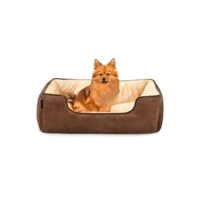 Image of 2 in 1 reversible Dog bed pillow basket sofa (M) 80 x 60 cm brown/beige
