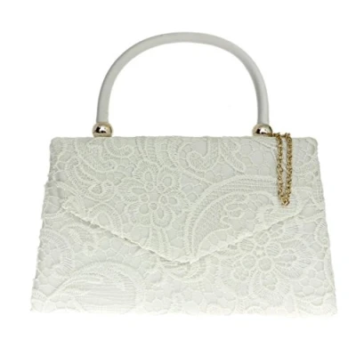 Image of Girly Handbags Womens Lace Satin Top Handle Clutch Bag White