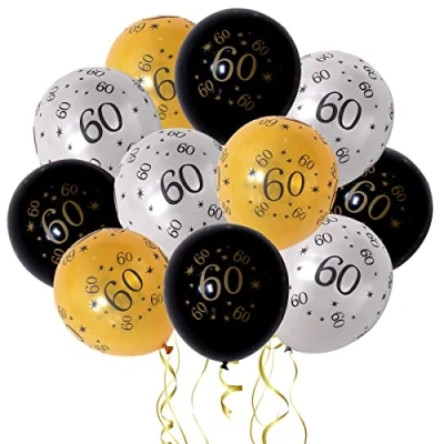 Image of Jwssor 60th Balloon for Men Women,15pcs Birthday Balloon,60th Black Gold Decoration
