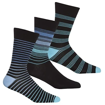 Image of 3 Pairs Mens Striped Bamboo Fabric Socks Anti Bacterial Mid Calf Size 6 11 Blue