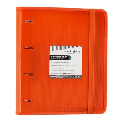 Image of Grafoplás 88100052. Folder 4 Rings with Refill and Separators, A4, Orange, Striped Polypropylene, Multiline Carpebook