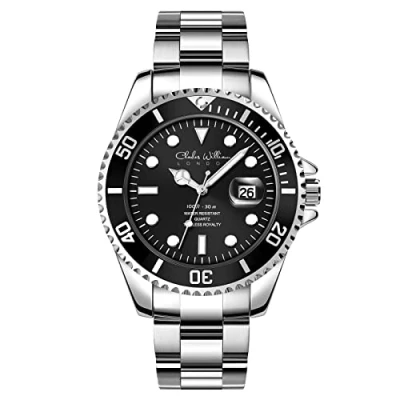 Image of Charles William Mens Watch Black Silver Date Designer Watches Quick UK Dispatch