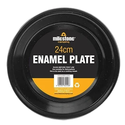 Image of Camping Enamel Travel Mugs, Plates &amp; Bowls/Ideal for Camping, Hiking, Fishing, Travels More/Black Colour (24cm Plate 4408)