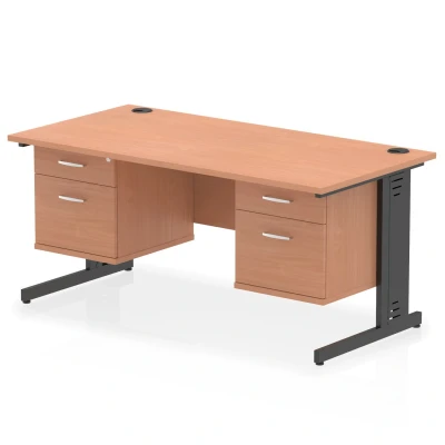 Image of Impulse 1600x800 Desk Oak/Black Cable Managed Leg 2x2 Drawer Fixed Ped