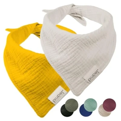 Image of PiuPet® Dog Bandanas I Set of 2 for Small Dogs Bandana Clothing &amp; Accessories Birthday and Yellow/Grey (S) 58x40x40cm