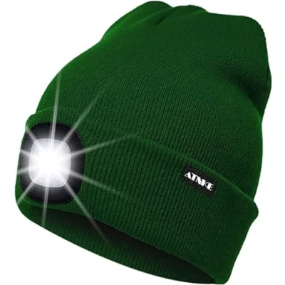 Image of ATNKE LED Lighted Beanie Cap,USB Rechargeable Running Hat Ultra Bright 4 Waterproof Light Winter Warm Gifts for Men and Women/Green