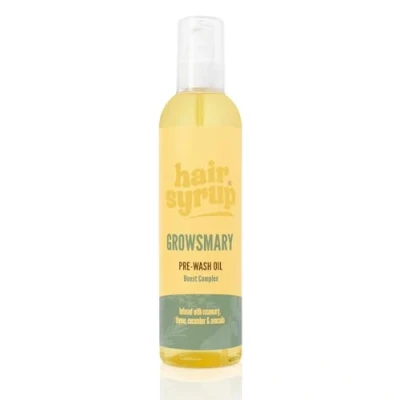 Image of Hair Syrup Rosemary Pre Wash Oil Made with Rosemary, Thyme, Cucumber &amp; Avocado Nourish Your Scalp Mind Growsmary Vegan 100% Natural 300ml Pump Bottle Applicator