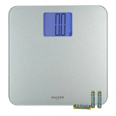 Image of Salter 9075 SVGL3R Digital Bathroom Scale Electronic Body Weight Scale, 250KG Capacity, Easy Read Display, Large Platform, Imperial/Metric Units, Batteries Included, Grey/Silver Glitter