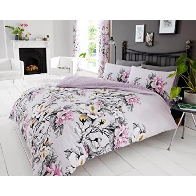 Image of GC GAVENO CAVAILIA Botanical Duvet Cover Sets, Reversible Quilt Covers, Easy Care Floral Bedding Single, Purple