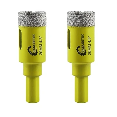 Image of Dry Diamond Core Drill Bits 2pcs 20mm SANLEETEK Hole Saw with Triangle Shank for Ceramic Porcelain Tile Granite Marble Quartz Stoneware